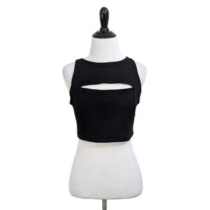 SololaFe Textured Black Cutout Crop Top - Size Medium Womens